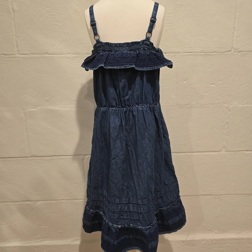 GAP KIDS GIRLS BLUE DENIM DRESS W /RUFFLES - SZ LARGE